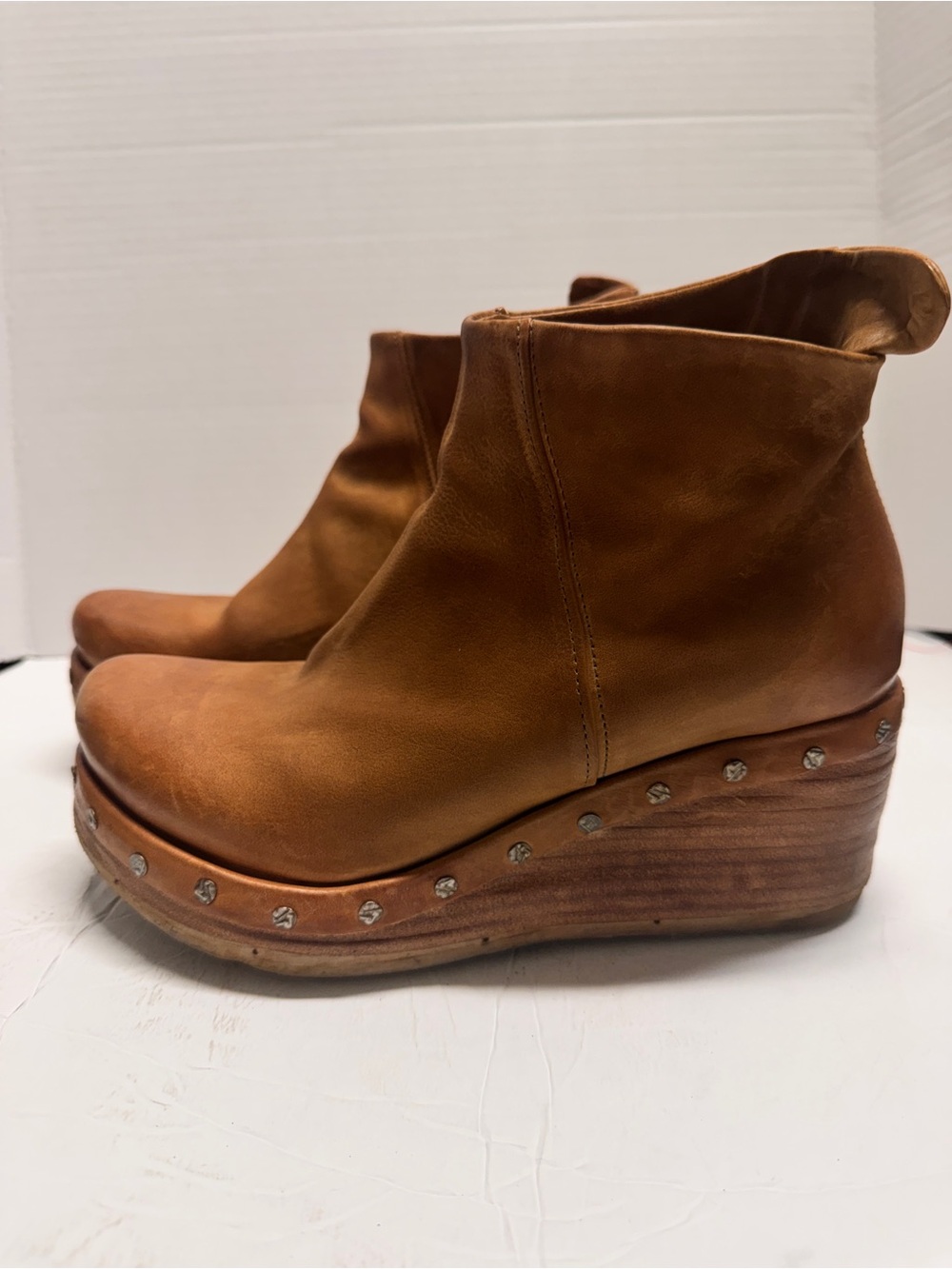 AS 98 Made In Italy Savina Camel leather wedge  bootie western cowgirl sz38 - Picture 3 of 11